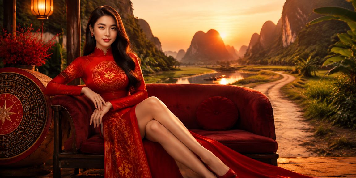 Phụ nữ trong trang phục áo dài tại Ninh Bình nhận bonus đăng ký tài khoản mới trong không gian lễ hội